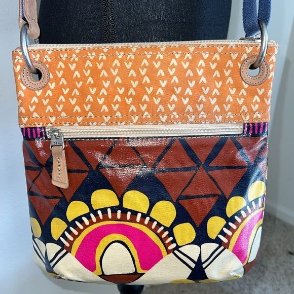 Fossil Vintage Key-Per Crossbody Hobo Canvas Bag Paisley Design Orange Hot Pink - Picture 5 of 16